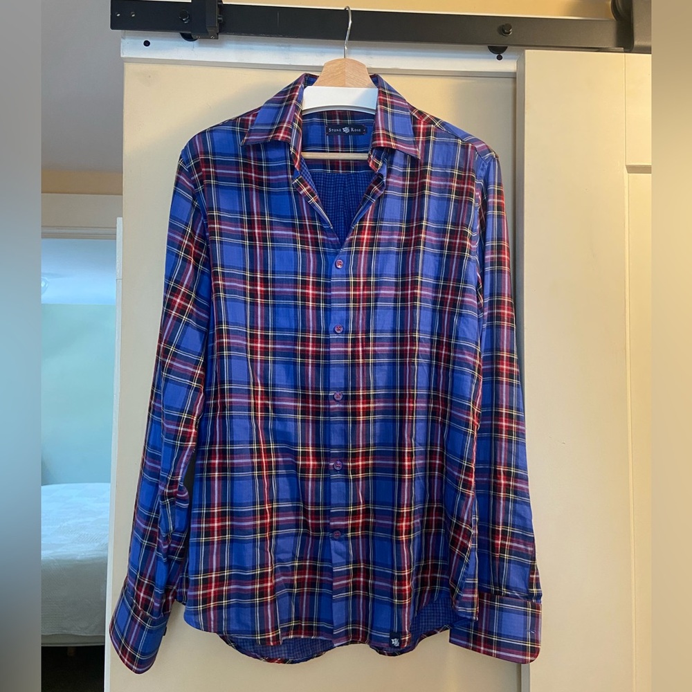 Stone Rose Vibrant Blue and Red Plaid Button Down Shirt